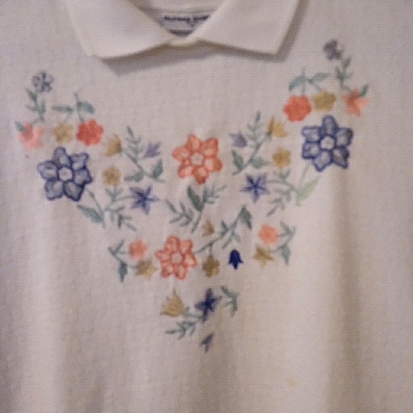Y2k Embroidered Floral Vintage Textured Double Collar Pullover Top, MP - Picture 4 of 10